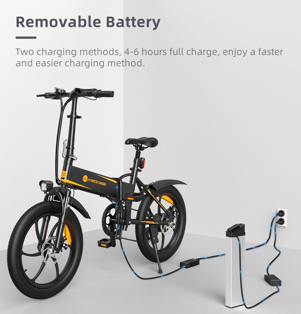 ADO A20 Electric Folding Bike 20 inch City Bicycle 250W Hall Brushless Gear DC Motor SHIMANO 7-Speed Rear Derailleur 36V 10.4Ah Removable Battery 25km/h Max speed up to 60km Max Range IPX5 Double Shock-absorption Aluminum alloy Frame - White