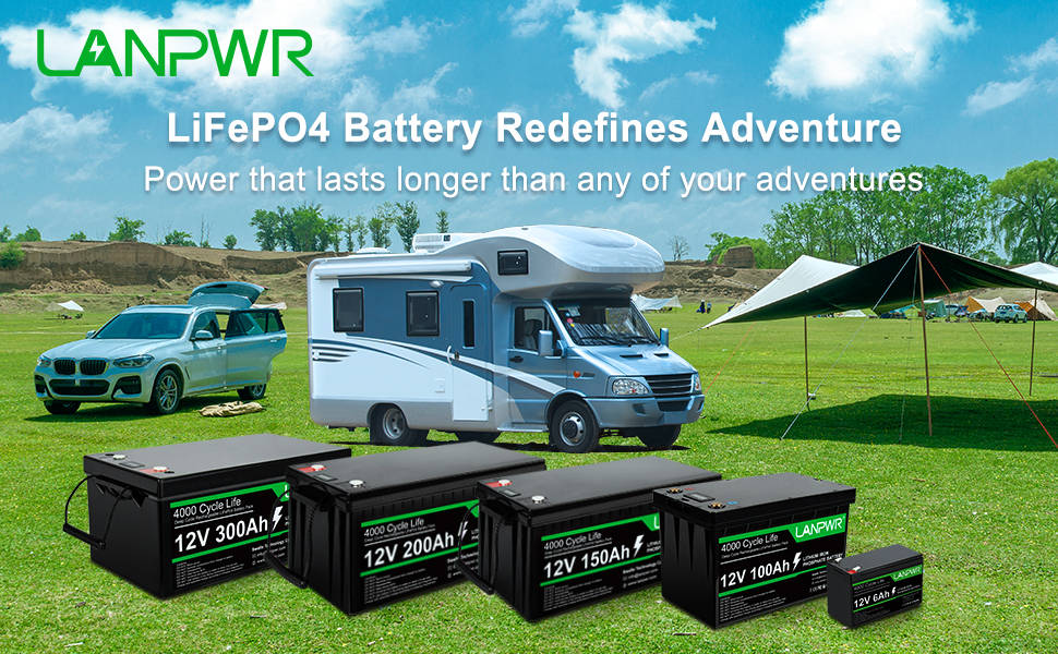 LANPWR 12V 200Ah LiFePO4 Lithium Battery Pack Backup Power, 2560Wh Energy, 4000+ Deep Cycles, Built-in 100A BMS, 46.29lb light weight, Support in Series/Parallel, Perfect for Replacing Most of Backup Power, RV, Boats, Solar, Trolling motor, Off-Grid