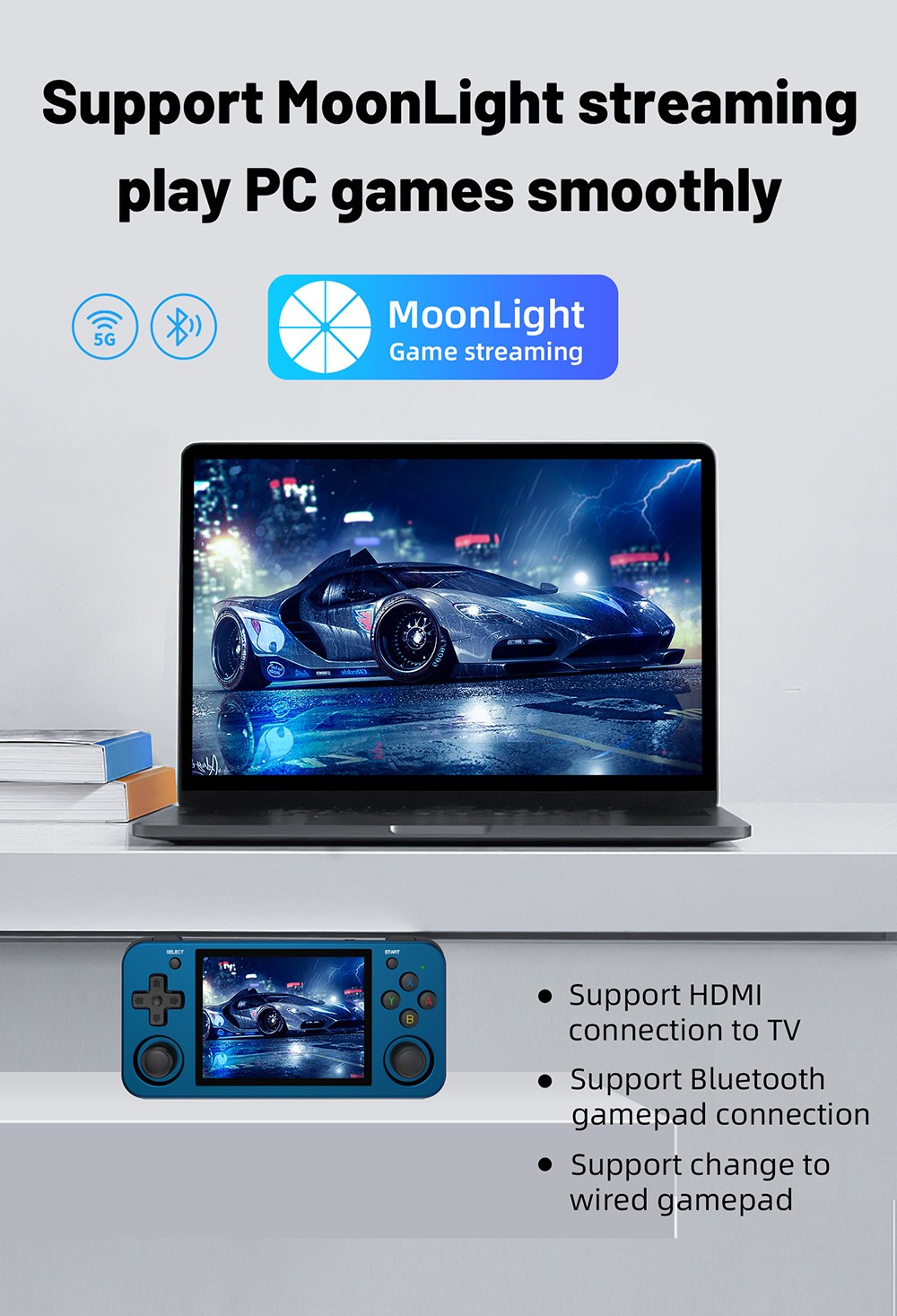 ANBERNIC RG353M Handheld Game Console, 3.5'' IPS Screen Android 32GB high-speed eMMC 5.1 Linux 16GB, 128GB TF Card - Blue