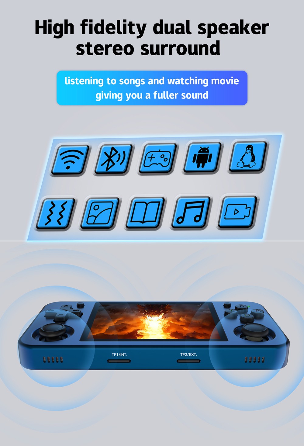 ANBERNIC RG353M Handheld Game Console, 3.5'' IPS Screen Android 32GB high-speed eMMC 5.1 Linux 16GB, 128GB TF Card - Blue