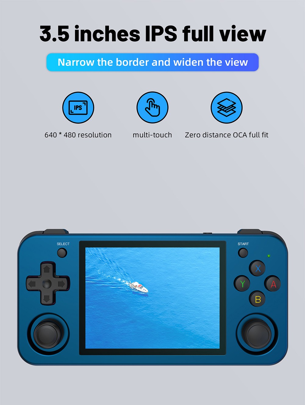 ANBERNIC RG353M Handheld Game Console, 3.5'' IPS Screen Android 32GB high-speed eMMC 5.1 Linux 16GB, 64GB TF Card - Blue