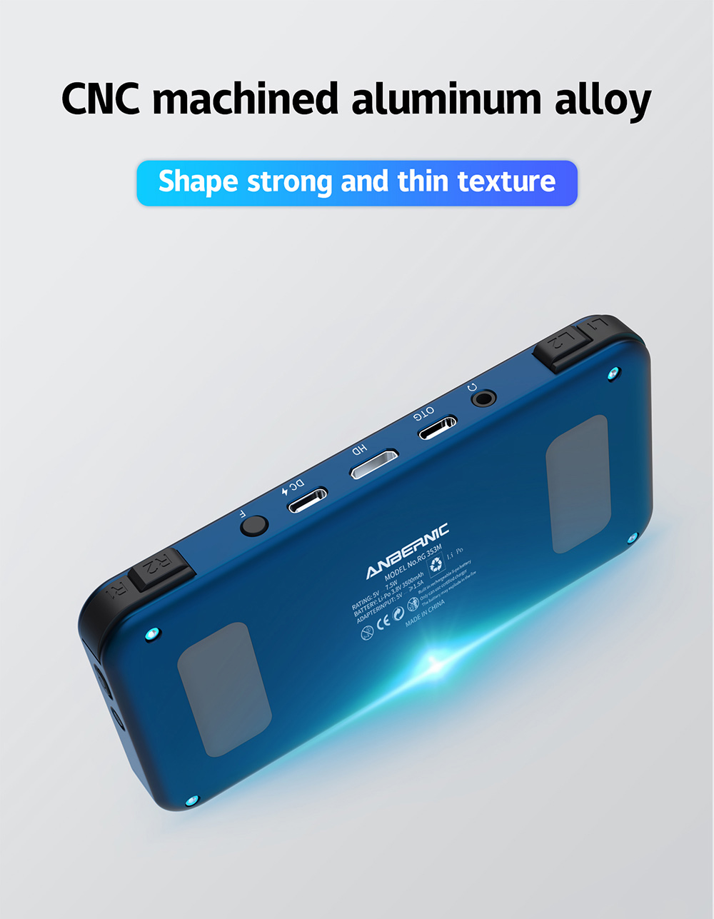 ANBERNIC RG353M Handheld Game Console, 3.5'' IPS Screen Android 32GB high-speed eMMC 5.1 Linux 16GB, 64GB TF Card - Blue