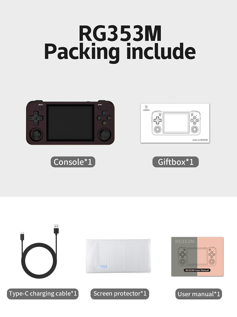 ANBERNIC RG353M Handheld Game Console, 3.5'' IPS Screen Android 32GB high-speed eMMC 5.1 Linux 16GB, 64GB TF Card - Purple