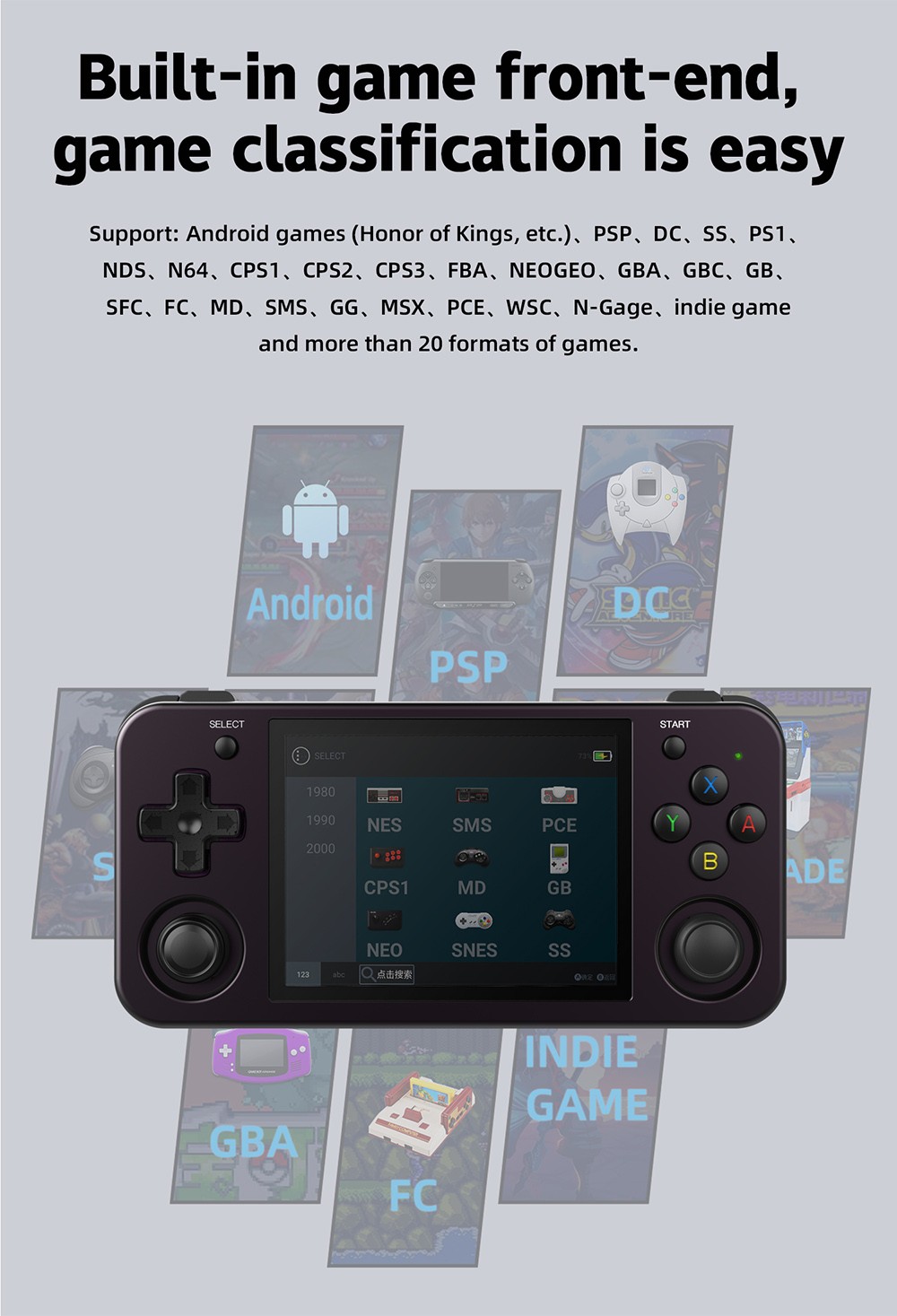 ANBERNIC RG353M Handheld Game Console, 3.5'' IPS Screen Android 32GB high-speed eMMC 5.1 Linux 16GB, 64GB TF Card - Purple