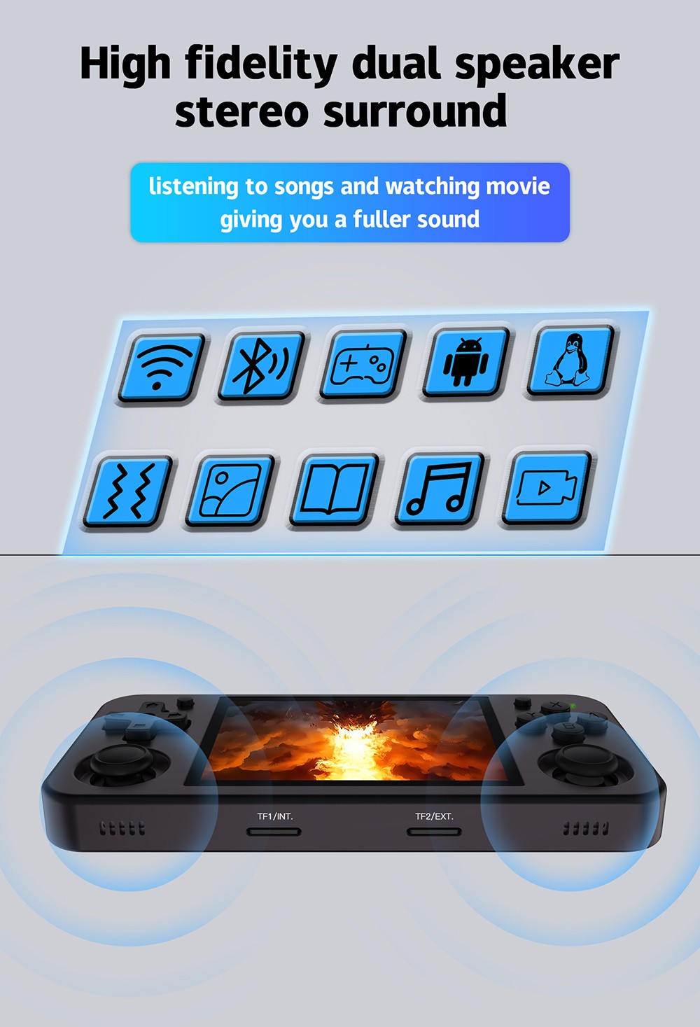 ANBERNIC RG353M Handheld Game Console, 3.5'' IPS Screen Android 32GB high-speed eMMC 5.1 Linux 16GB, 64GB TF Card - Purple