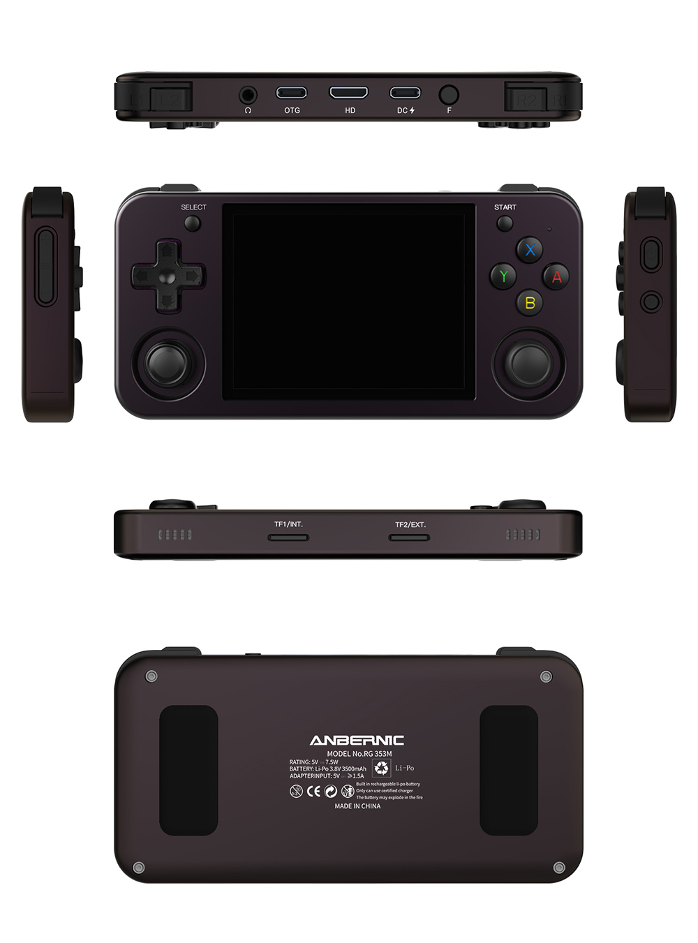 ANBERNIC RG353M Handheld Game Console, 3.5'' IPS Screen Android 32GB high-speed eMMC 5.1 Linux 16GB, 64GB TF Card - Purple