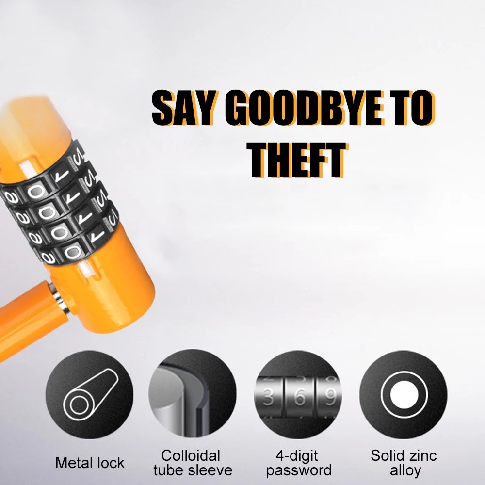 Bicycle U Lock 4-digit Combination Password Lock Anti-theft Heavy Duty Gym Locker for Bikes, Motorcycles, Scooters - Red