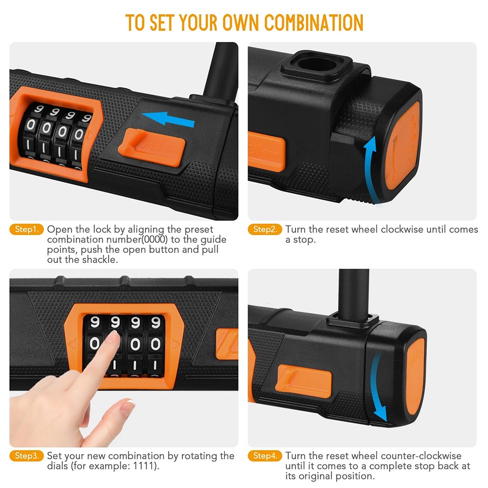 Bicycle U Lock Anti-theft Heavy Duty Bike Password Lock Alloy Bike Safety Tool for Bikes, Motorcycles, Scooters