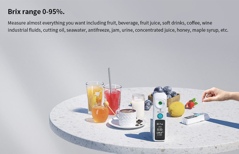 FJDynamics Ultimate ATC Refractometer, 0-95% Brix Range, 0.1% Accuracy, 350mAh Capacity, IP67 Waterproof, App Connection