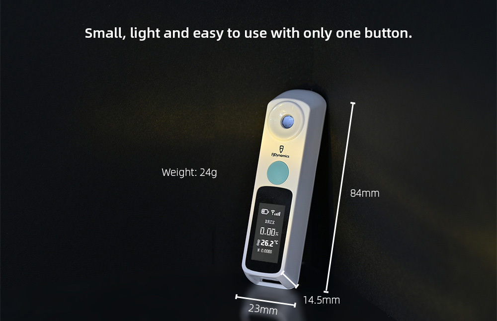 FJDynamics Ultimate ATC Refractometer, 0-95% Brix Range, 0.1% Accuracy, 350mAh Capacity, IP67 Waterproof, App Connection