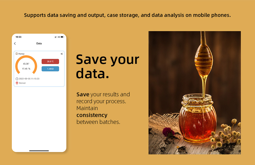 FJDynamics Ultimate ATC Refractometer, 0-95% Brix Range, 0.1% Accuracy, 350mAh Capacity, IP67 Waterproof, App Connection