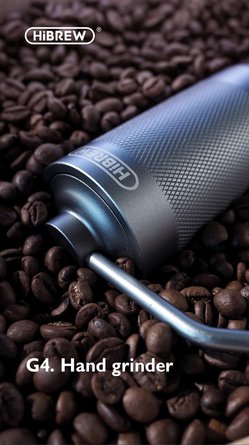 HiBREW G4 Manual Coffee Grinder, Portable Aluminium Hand Grinder with Visible Glass Container, 18g Coffee Beans Capacity