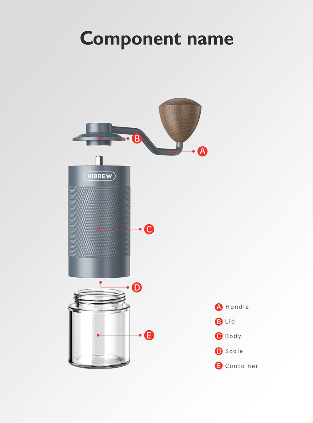 HiBREW G4 Manual Coffee Grinder, Portable Aluminium Hand Grinder with Visible Glass Container, 18g Coffee Beans Capacity