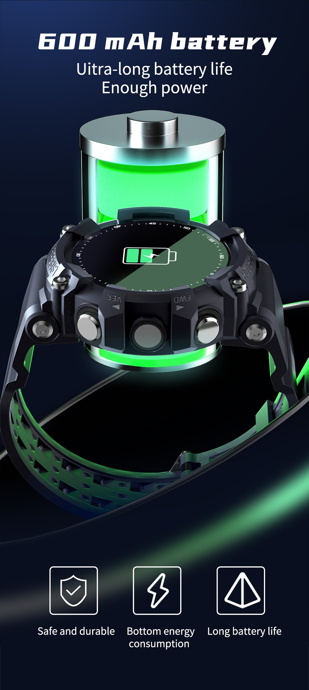 LOKMAT ATTACK 2 Smartwatch 1.28'' TFT LCD Screen Bluetooth 5.1 IP68 Waterproof HR & BP Monitor, Fitness Tracker - Blue