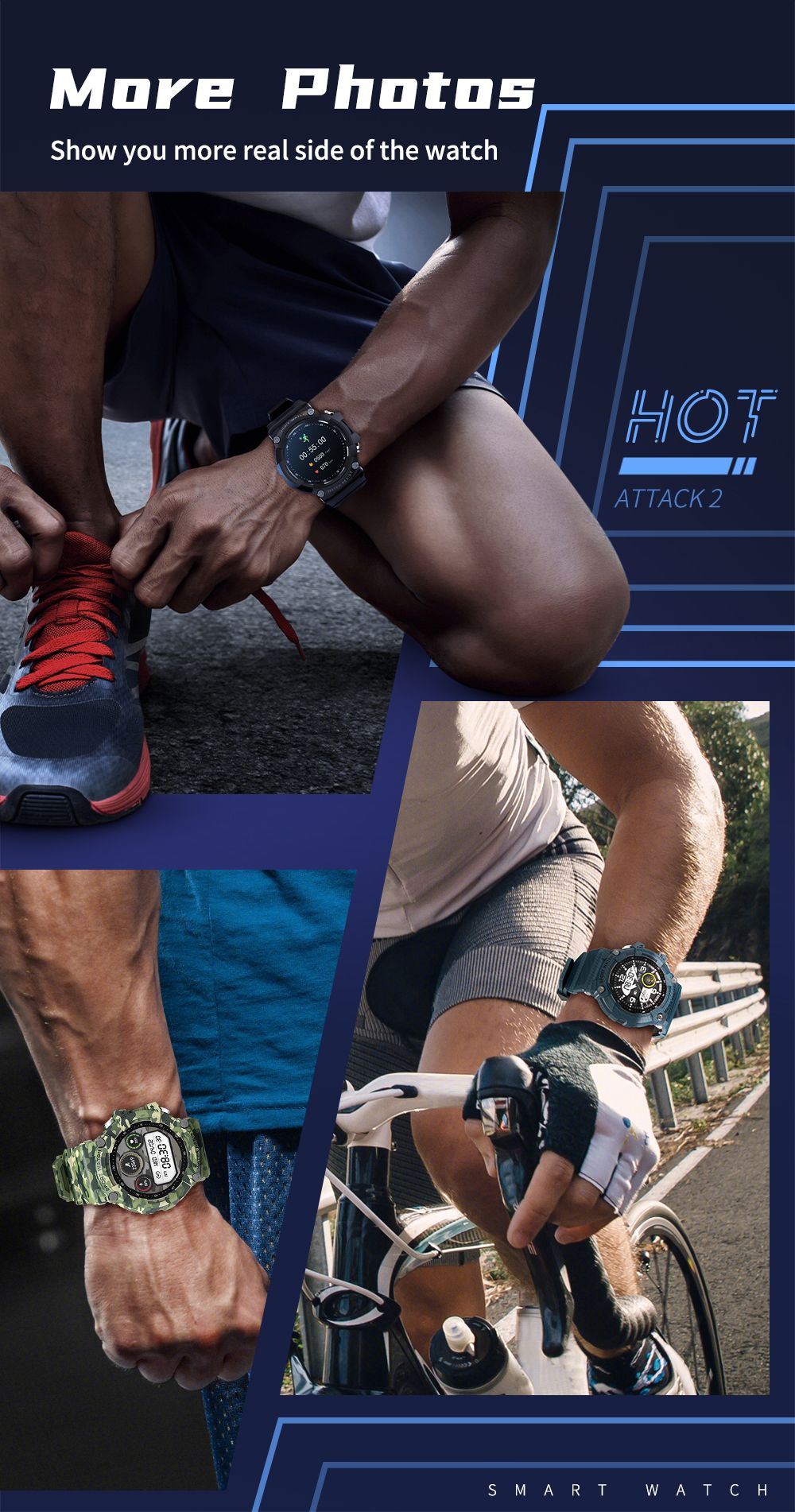 LOKMAT ATTACK 2 Smartwatch 1.28'' TFT LCD Screen Bluetooth 5.1 IP68 Waterproof HR & BP Monitor, Fitness Tracker - Blue