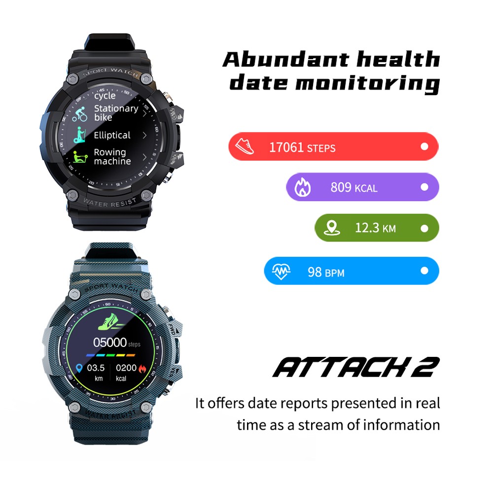 LOKMAT ATTACK 2 Smartwatch 1.28'' TFT LCD Screen Bluetooth 5.1 IP68 Waterproof HR & BP Monitor, Fitness Tracker - Blue