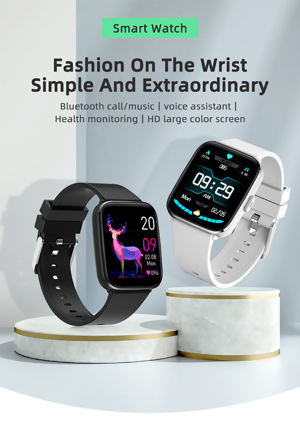 SENBONO G12Pro Smartwatch Body Temperature Version 1.69'' Full Touch Screen BT5.1 Heart Rate, Blood Oxygen - White