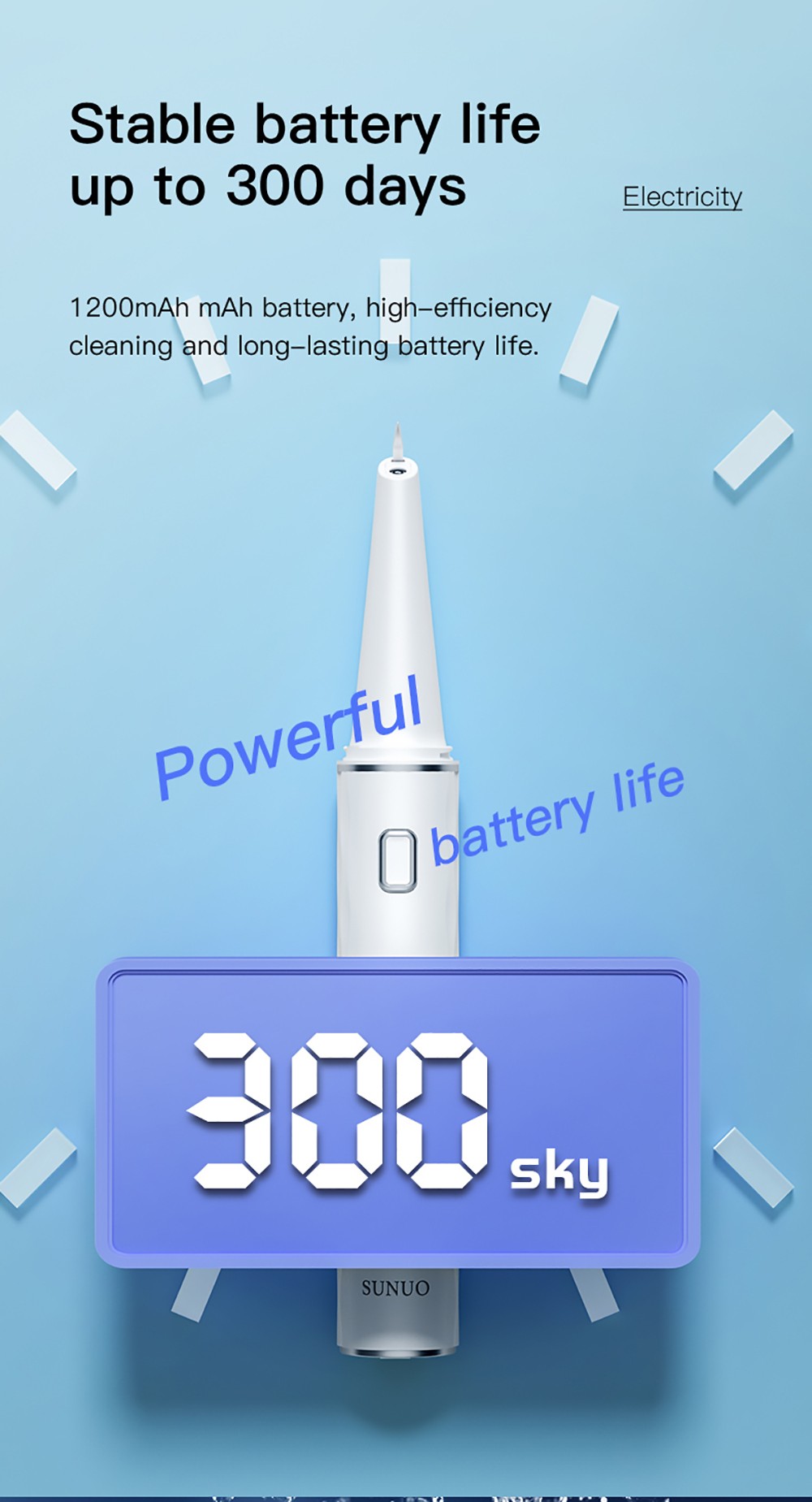 SUNUO T12 PLUS Smart Visual Ultrasonic Dental Scaler with UV Sterilization, 5MP HD Endoscopic Camera, 120 Min Runtime, App Connection, IPX7 Waterproof - Blue