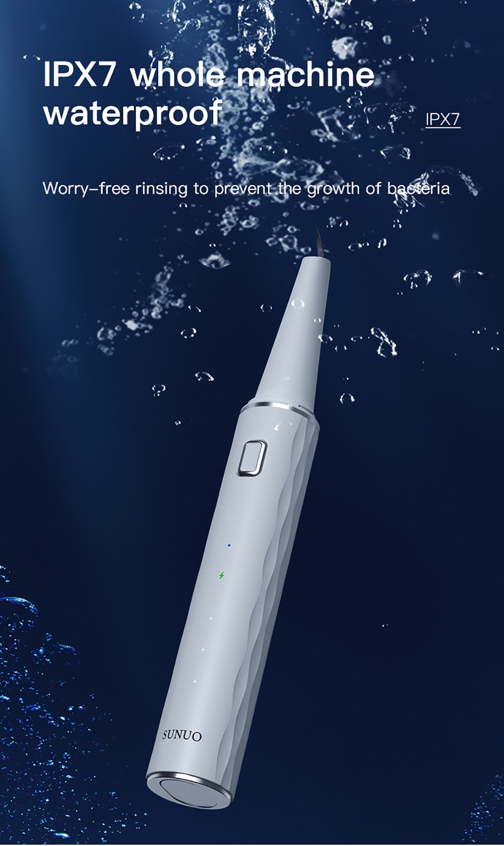 SUNUO T12 PLUS Smart Visual Ultrasonic Dental Scaler with UV Sterilization, 5MP HD Endoscopic Camera, 120 Min Runtime, App Connection, IPX7 Waterproof - Blue