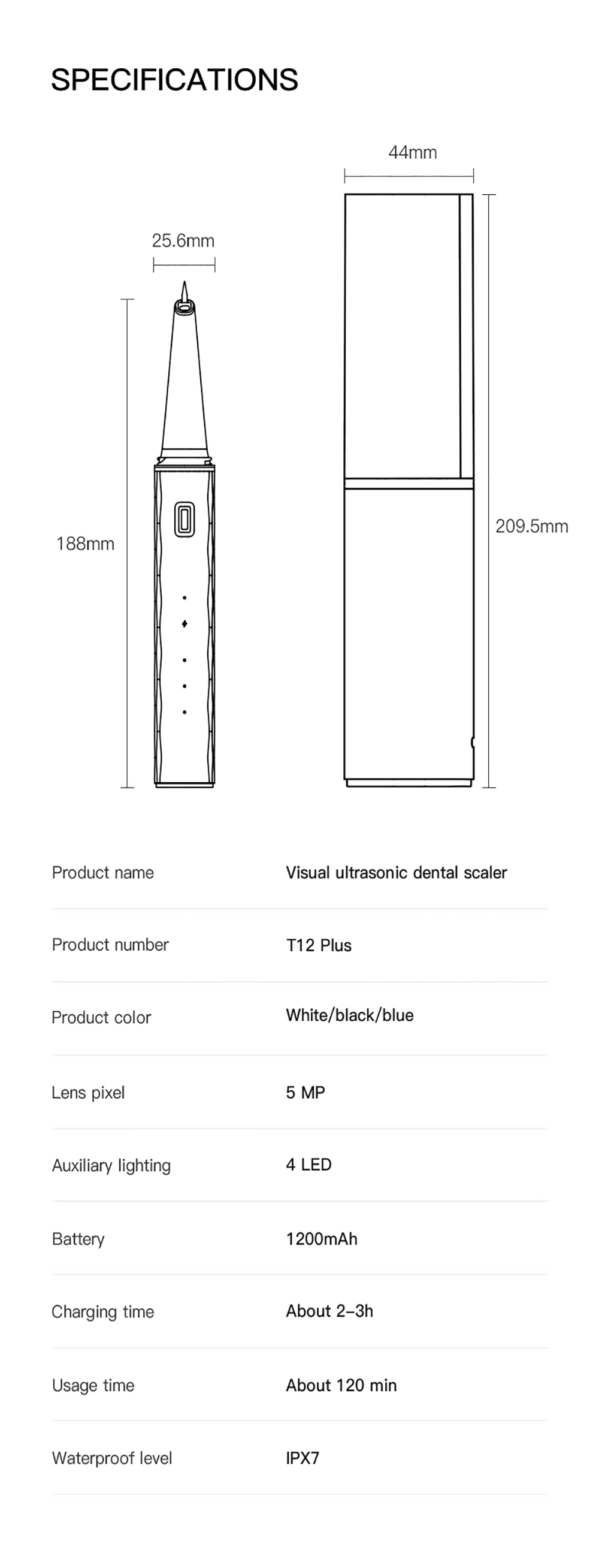 SUNUO T12 PLUS Smart Visual Ultrasonic Dental Scaler with UV Sterilization, 5MP HD Endoscopic Camera, 120 Min Runtime, App Connection, IPX7 Waterproof - Blue