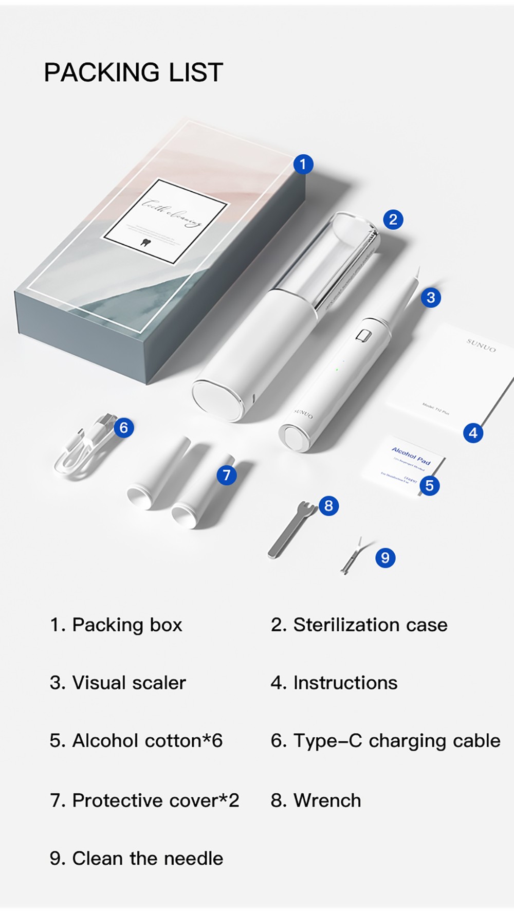 SUNUO T12 PLUS Smart Visual Ultrasonic Dental Scaler with UV Sterilization, 5MP HD Endoscopic Camera, 120 Min Runtime, App Connection, IPX7 Waterproof - White