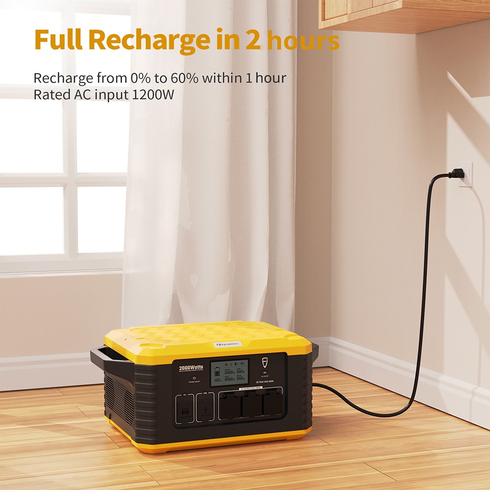 FJDynamics PowerSec MP2000 Portable Power Station with Removable Battery Pack, 2264Wh 2000W Solar Generator, 12 Outputs, 2-Hour Fast Full Charge, UPS System - EU Plug