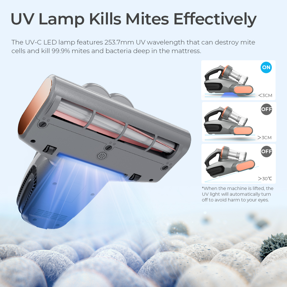 Smarock S10 Pro Smart Dual-Cup Mite Cleaner 13KPa Suction 500W Power Dust Mite Sensor Digital Display Metal Brushroll UV Light & Ultrasonic Tech Multi-Directional Heating 99.9% Mite Removal 0.5L Dust Cup - Grey