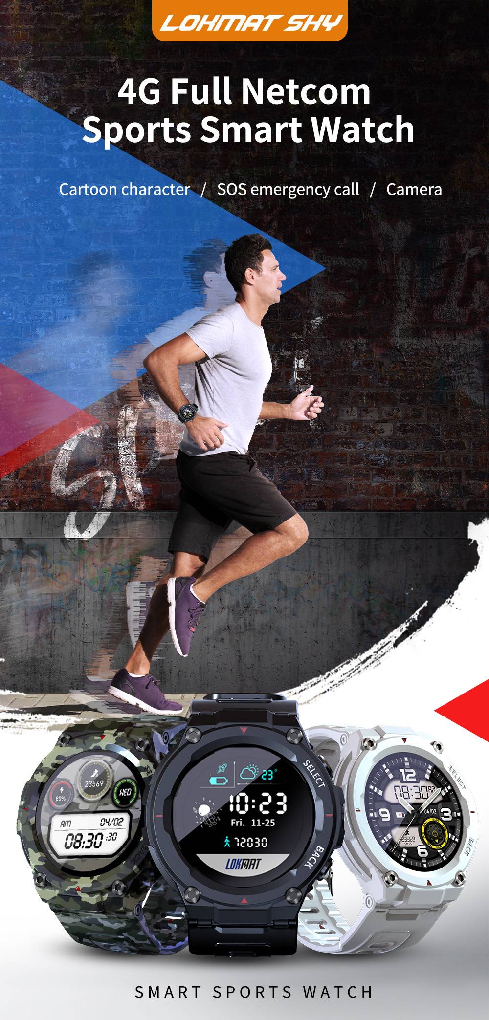 LOKMAT SKY 4G Smartwatch, SIM Card Camera Phone Smartwatch, 1.28'' Touch Screen, Fitness Activity Tracker - Black