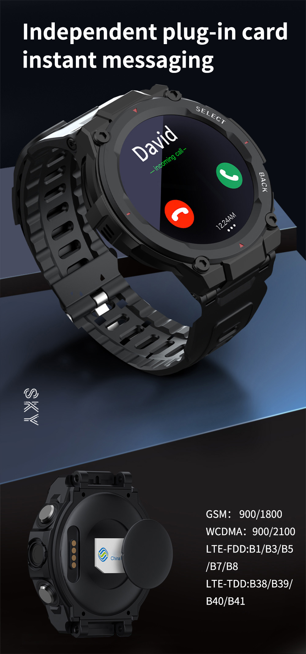 LOKMAT SKY 4G Smartwatch, SIM Card Camera Phone Smartwatch, 1.28'' Touch Screen, Fitness Activity Tracker - Black