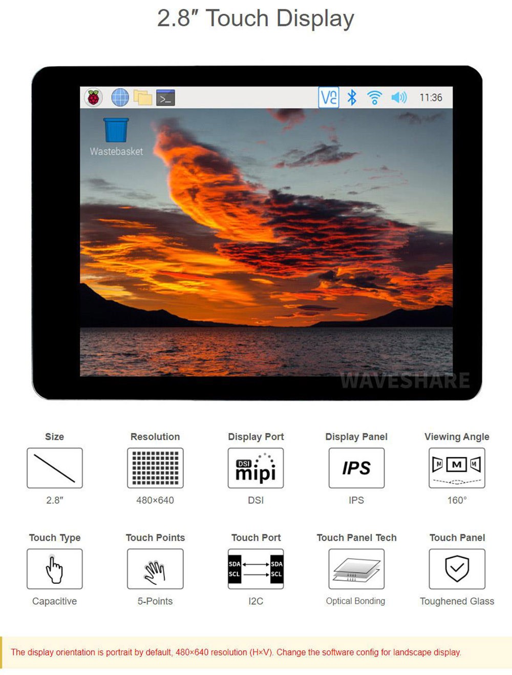 Waveshare 2.8inch IPS Display for Raspberry Pi, 480x640P