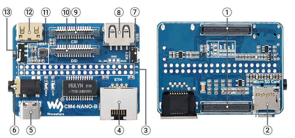 Waveshare Nano Base Board (B) for Raspberry Pi 4, 56 x 41mm