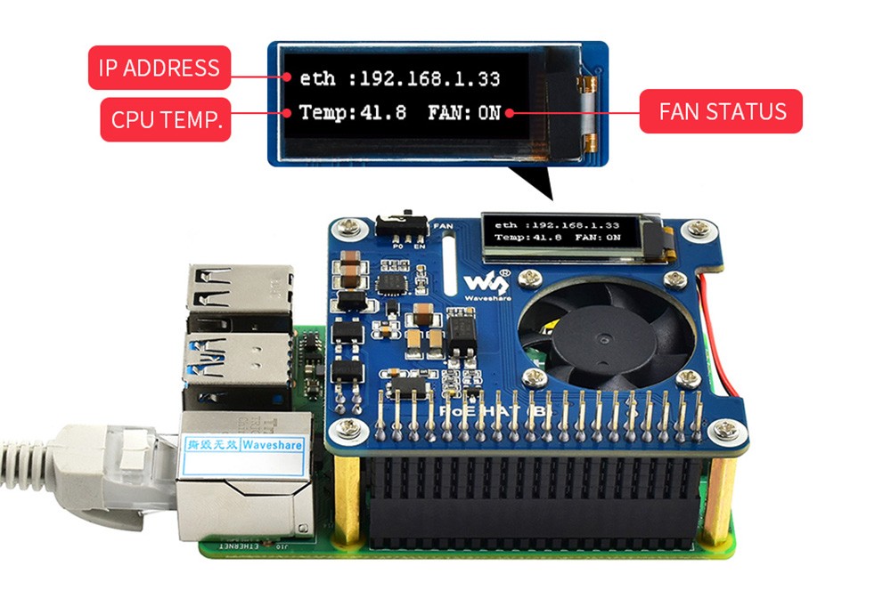 Waveshare PoE HAT (B) for Raspberry Pi 3B+/4B, 49*65mm, 802.3af PoE Network