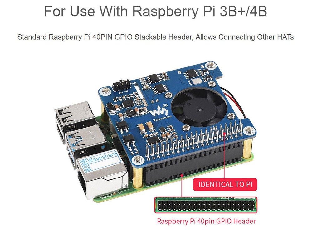 Waveshare PoE HAT (C) for Raspberry Pi 3B+/4B, 56.5*65mm, 802.3af/at-Compliant