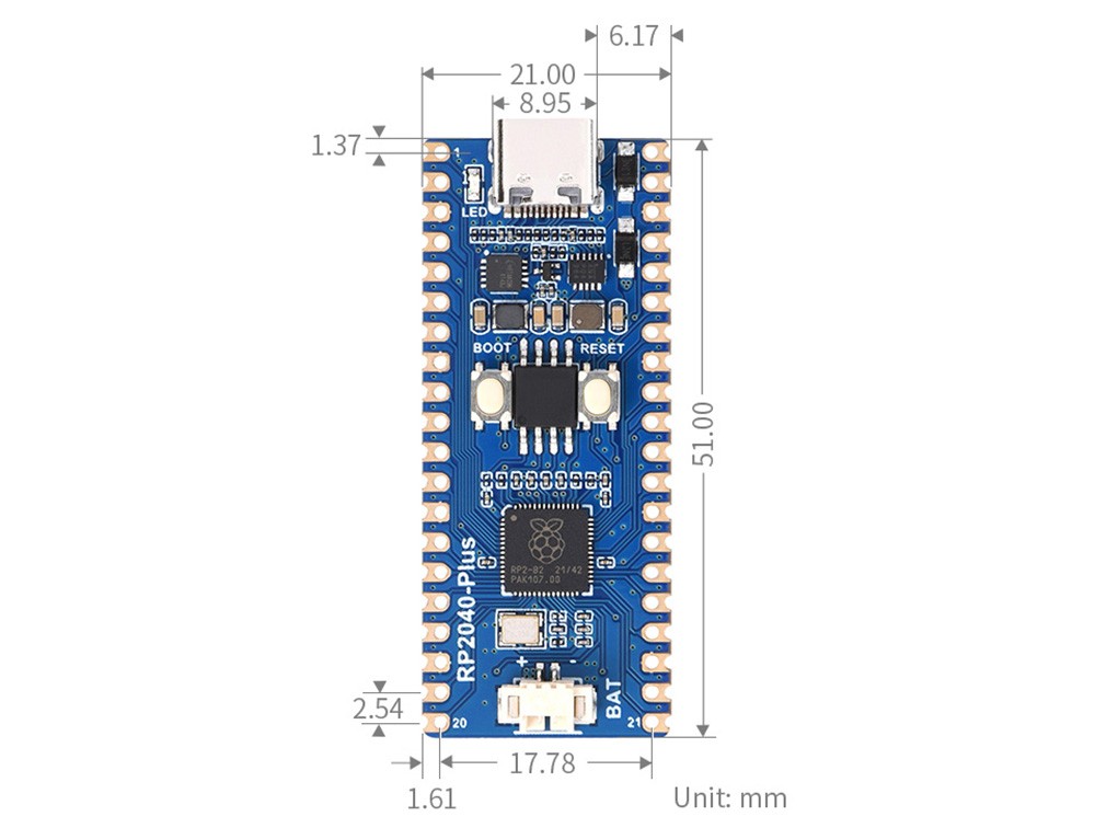 Waveshare RP2040-Plus, a Pico-like MCU Board Based on Raspberry Pi MCU RP2040, 16MB
