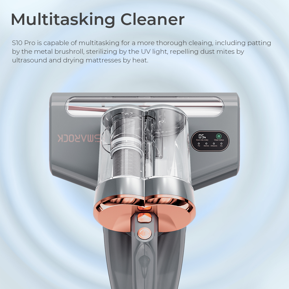 Smarock S10 Pro Smart Dual-Cup Mite Cleaner 13KPa Suction 500W Power Dust Mite Sensor Digital Display Metal Brushroll UV Light & Ultrasonic Tech Multi-Directional Heating 99.9% Mite Removal 0.5L Dust Cup - Grey