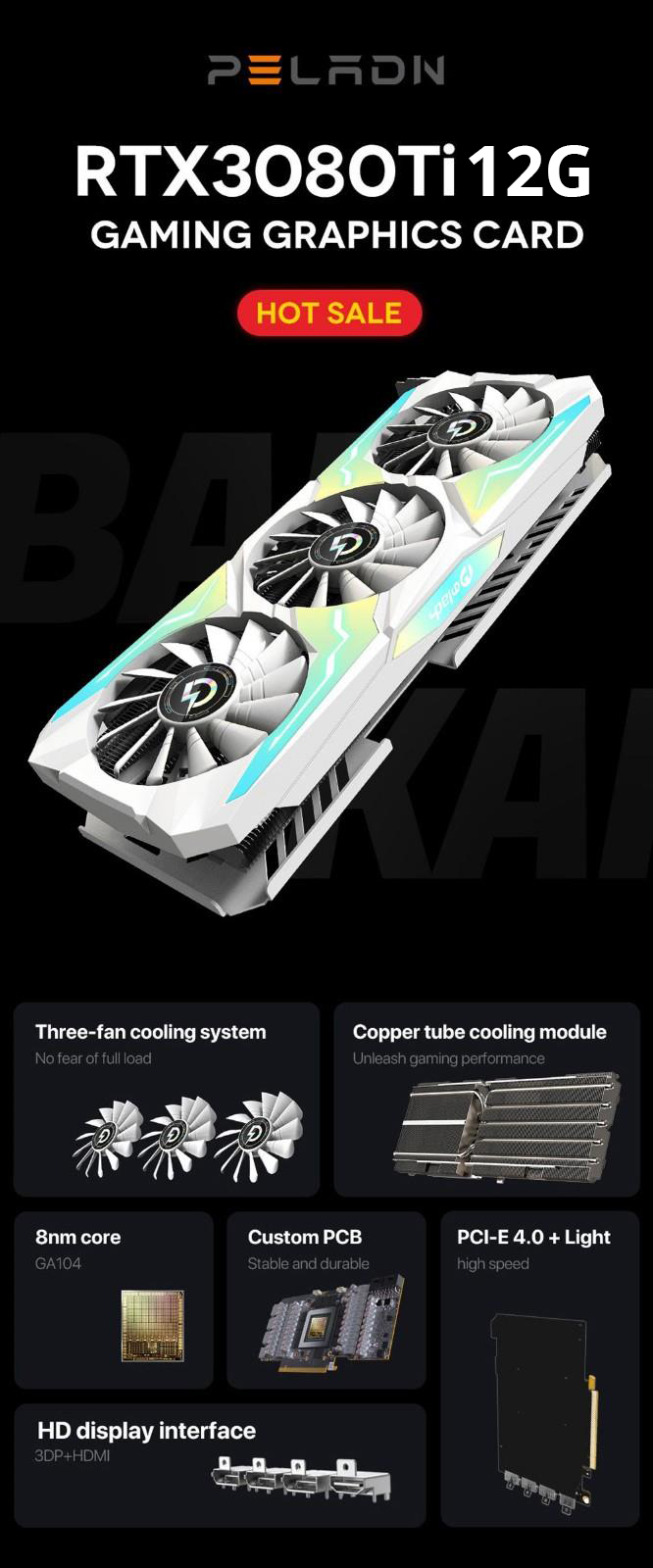 Peladn Gaming GeForce RTX 3080 Ti 12G Graphics Card RGB Lighting GDDR6X PCI Express 4.0 Video Card Triple-fan Edition