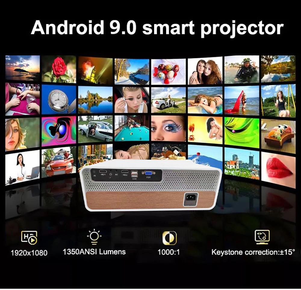 Q9 Android LCD Projector 1920*1080 Full HD 1080P 1350 ANSI Lumens for Family Education and Business with US Plug