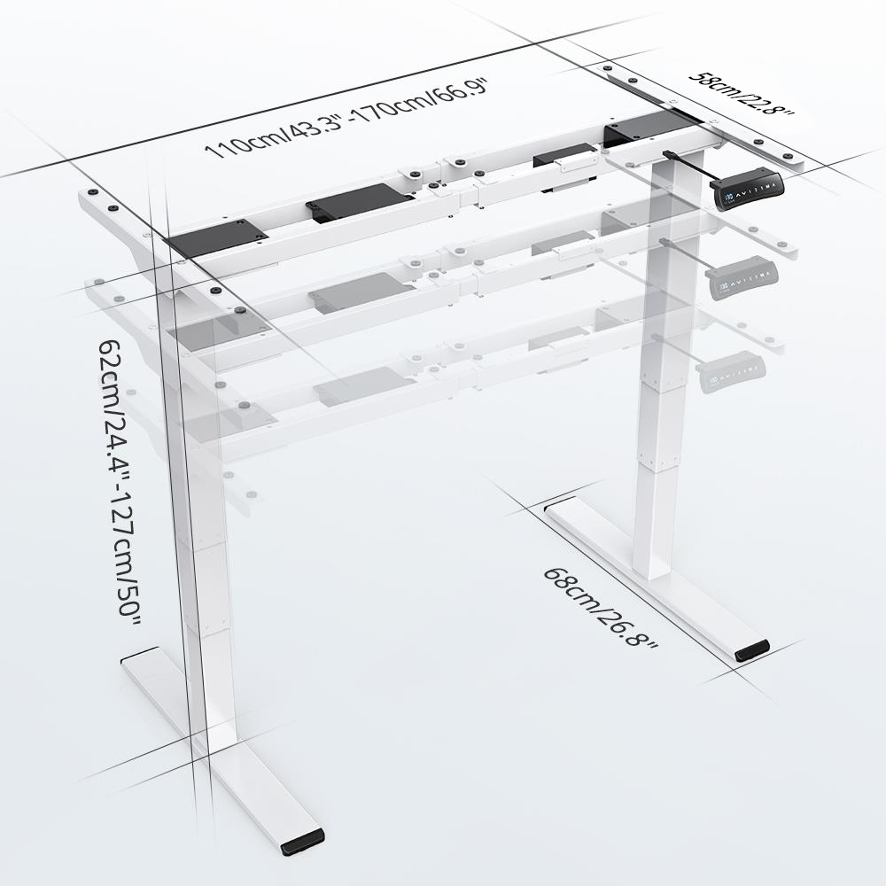 ACGAM ET225E Ergonomic Electric Height Adjustable Desk Dual-motor Three-stage Legs Standing Desk Frame Workstation Computer Table Gaming Desk 3 Memory Presets Auto Lock Function LED Display Backlight - White (Frame Only)
