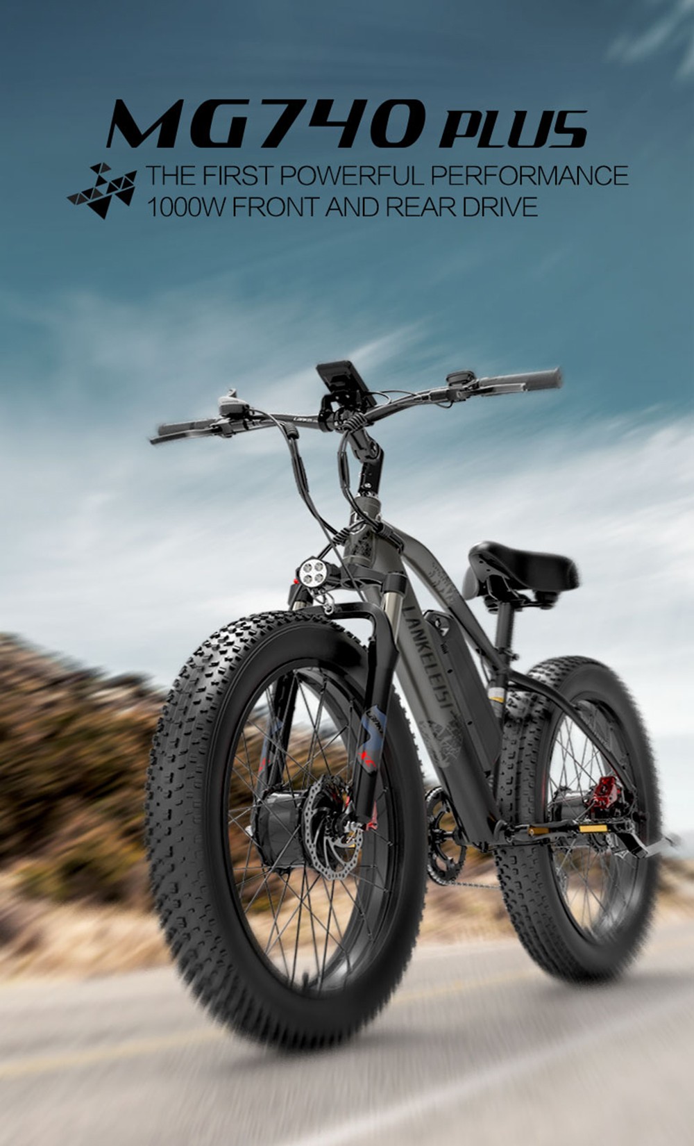 LANKELEISI MG740 PLUS Electric Bike 26*4.0'' Tires 1000W*2 Dual Motor 20Ah Battery 49km/h Max Speed - Black & Blue