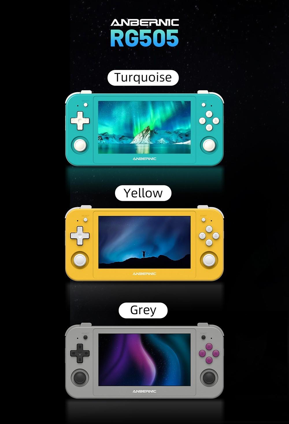 ANBERNIC RG505 Handheld Game Console, Unisoc Tiger T618 64-bit Cota-core, 4.95'' OLED Touch Screen, 4+128GB Memory, Android 12, 5000mAh Battery, 8H Play Time, 2.4/5G WiFi - Yellow