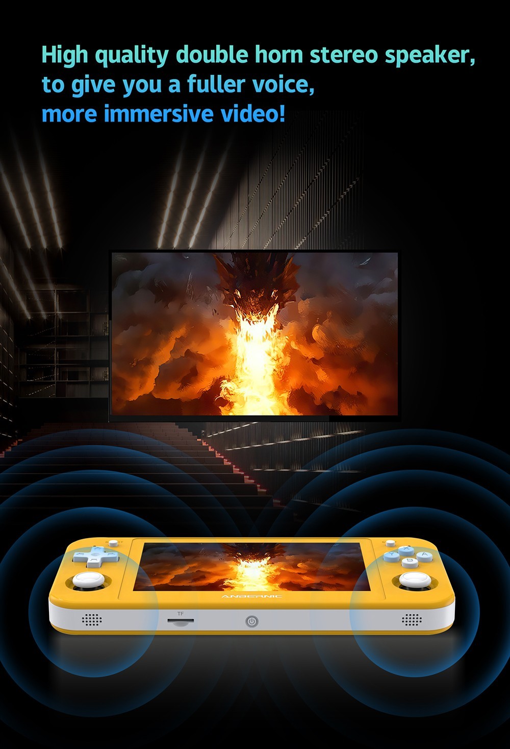 ANBERNIC RG505 Handheld Game Console, Unisoc Tiger T618 64-bit Cota-core, 4.95'' OLED Touch Screen, 4+128GB Memory, Android 12, 5000mAh Battery, 8H Play Time, 2.4/5G WiFi - Yellow
