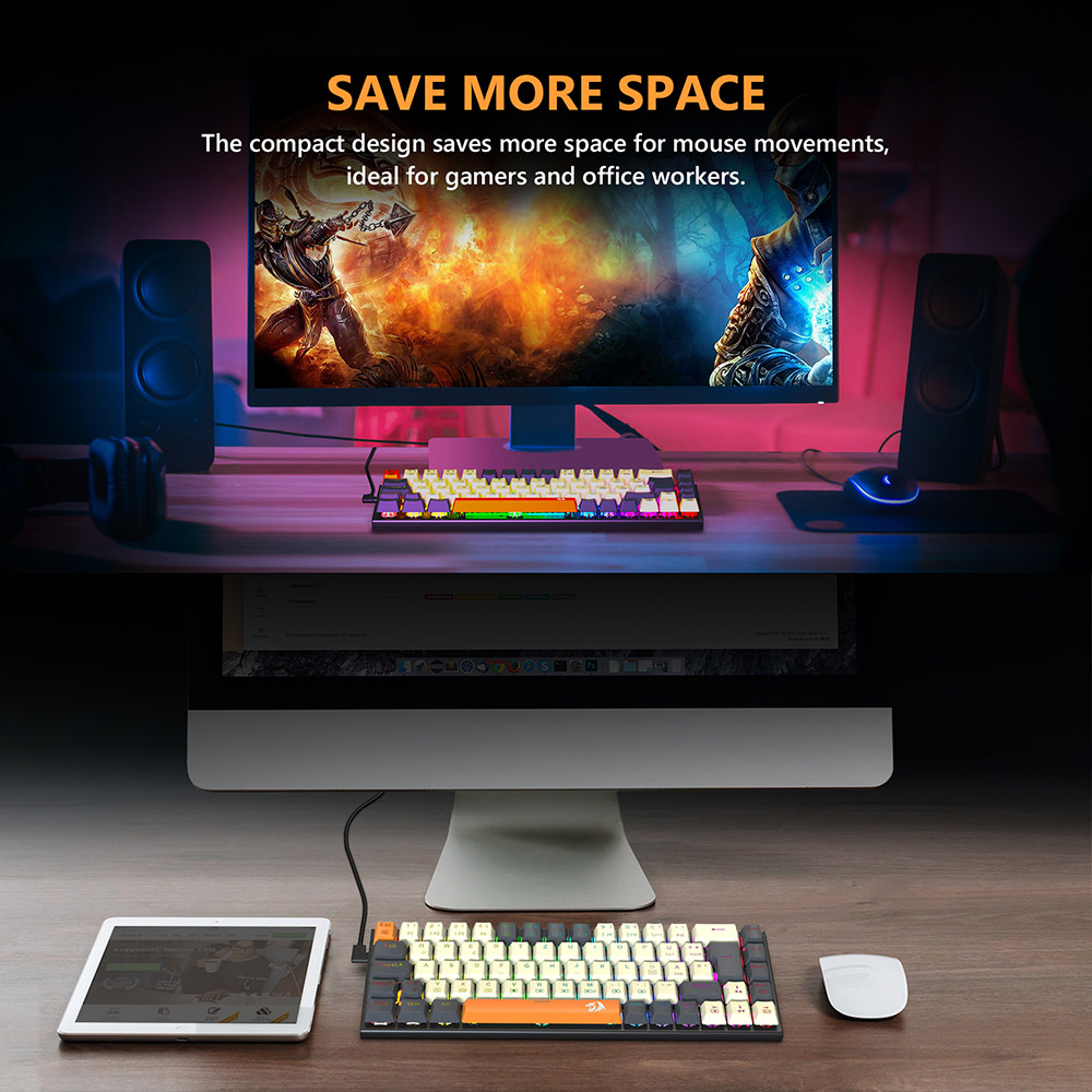 Redragon QWERTZ German Layout K633CGO-RGB Ryze 68-Key Mechanical Gaming Keyboard, Red Switch RGB Backlight Metal Panel USB-C Wired Connection, Hot-Swappable Mechanical Switches Programmable Keys Colorful PBT Keycaps with 4 Extra Outemu Switches