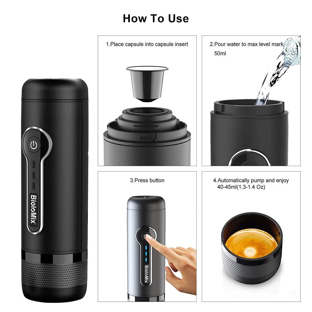 BioloMix CP010 Wireless Portable Coffee Maker, 15-18 Bar Electric Capsule Espresso Machine(Black)
