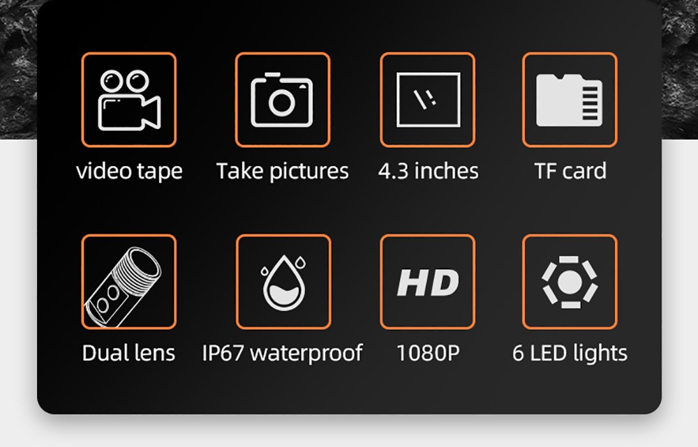 ANESOK 113B Endoscope, 4.3 inch LED Display, Dual Lens, 1080P Resolution, 6 Adjustable LED Lights, 3 Hours Working Time, IP67 Waterproof, 1m Cable - Orange