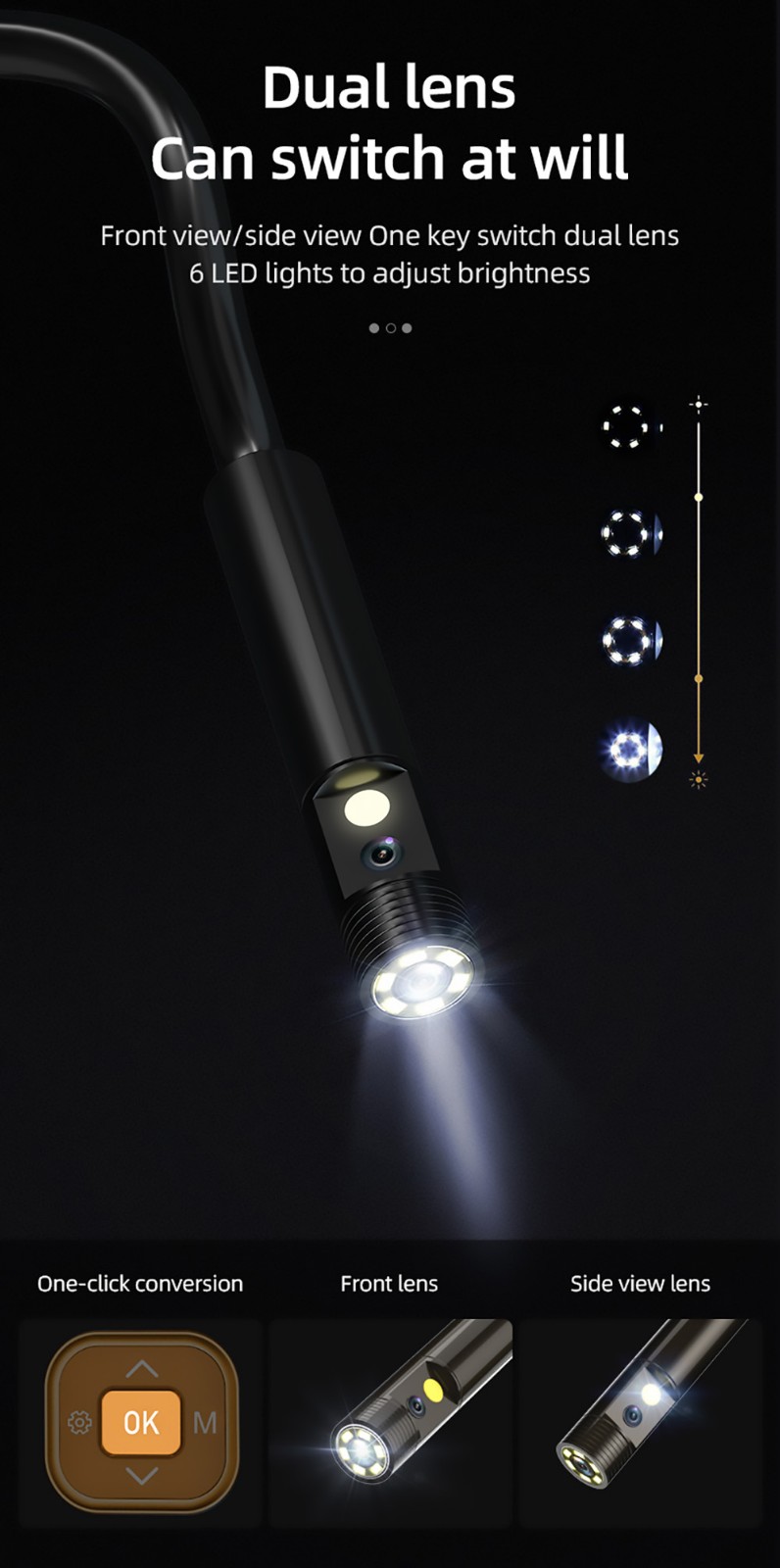 ANESOK 113B Endoscope, 4.3 inch LED Display, Dual Lens, 1080P Resolution, 6 Adjustable LED Lights, 3 Hours Working Time, IP67 Waterproof, 1m Cable - Orange