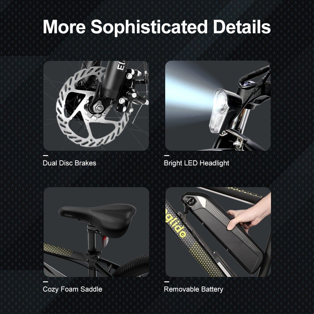 ELEGLIDE M1 PLUS 29 Inch Electric Bike 36V 12.5Ah Battery 100KM Range 250W Brushless Motor 25Km/h Max Speed Shimano 21 Speed Gear 100KM Top Range Dual Disc Brakes Cozy Foam Saddle 29