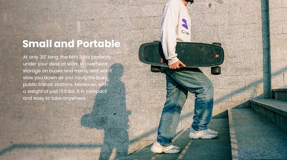 MEEPO MINI5 Electric Skateboard for Adults 2*500W Motors Support 25km/h Speed 144Wh Battery 11miles Range 4 Riding Modes 8 Canadian Maple Layers 150KG Max Load Remote Control