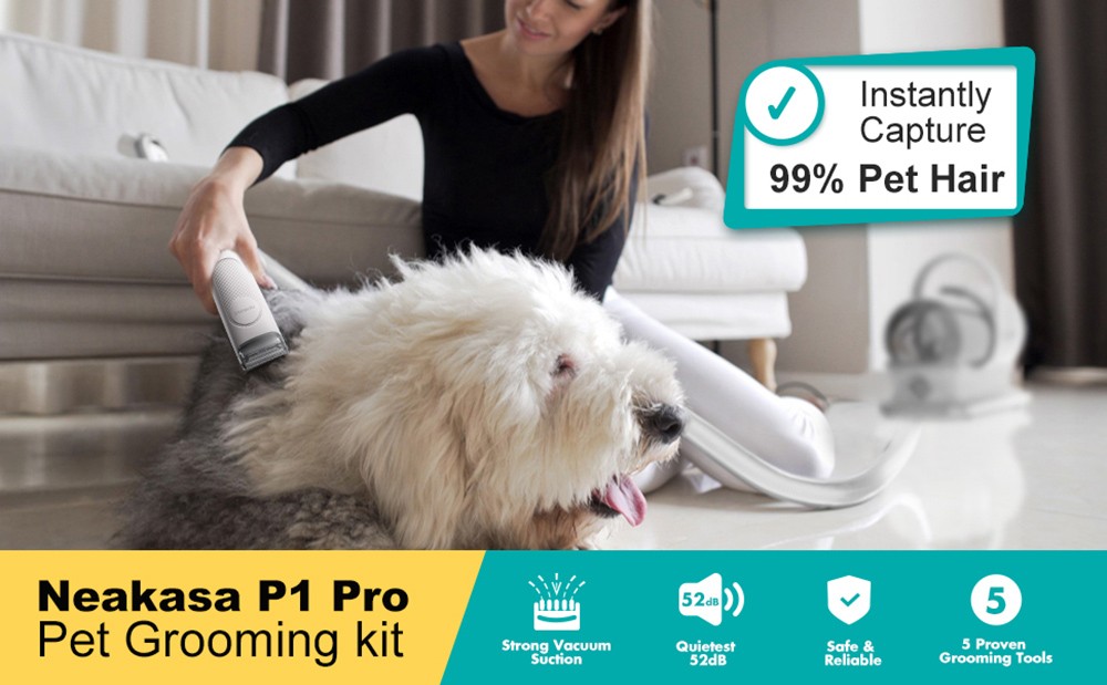 Neakasa P1 Pro Dog Clipper with Pet Hair Vacuum Cleaner, Professional Pet Grooming Set, Pet Hair Clipper with 5 Care Tools, 4 Combs