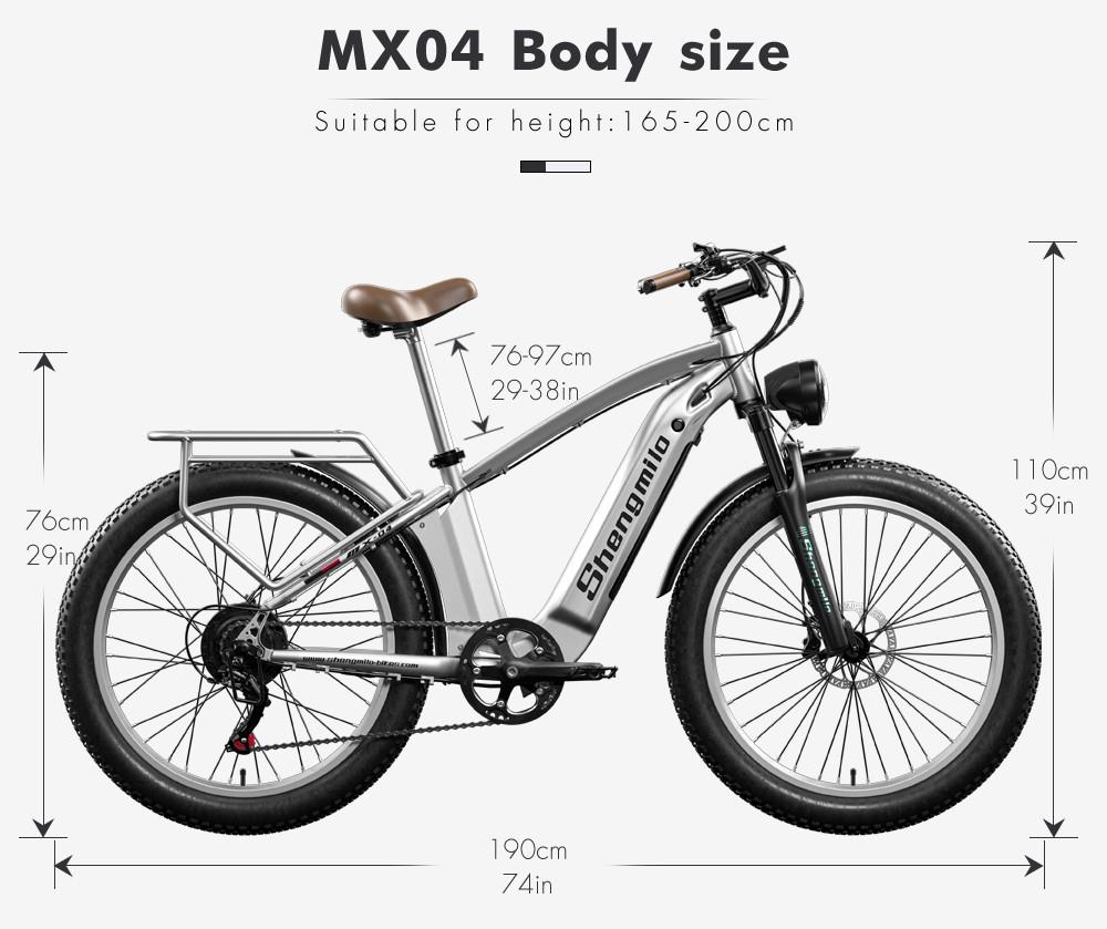 Shengmilo MX04 26*3.0 Inch Fat Tire Electric Moped Bike Mountain Bicycle Bafang 500W Motor 48V 15Ah LG Battery 40Km/h Max Speed Shimano 7-Speed Gear 110KM Max Range IP64 Waterproof TEKTRO E500 Oil Brake