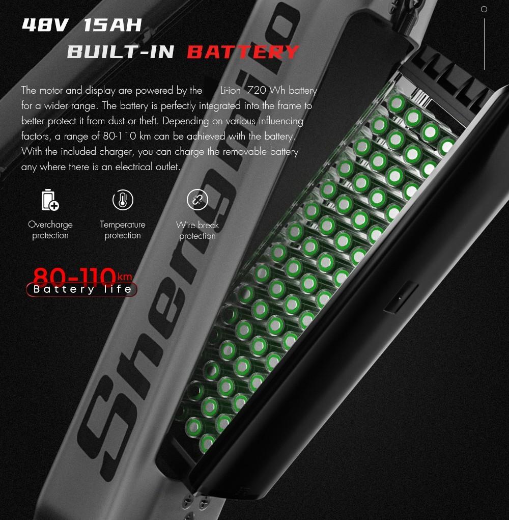 Shengmilo MX04 26*3.0 Inch Fat Tire Electric Moped Bike Mountain Bicycle Bafang 500W Motor 48V 15Ah LG Battery 40Km/h Max Speed Shimano 7-Speed Gear 110KM Max Range IP64 Waterproof TEKTRO E500 Oil Brake
